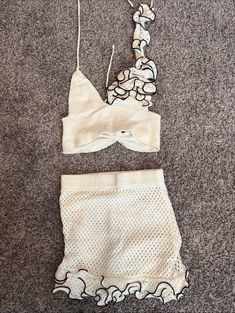 Cream Ruffle Two-Piece Knit Set